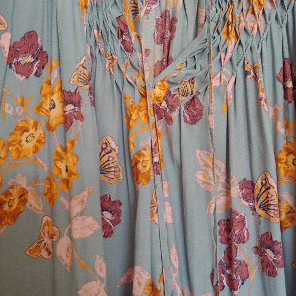 Free People oversized boho flowy top Size XS seafoam with pink & orange floral - Picture 6 of 14